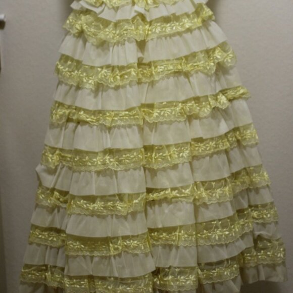 50's Vintage Prom Dress Yellow Tiered Tulle - Picture 3 of 8
